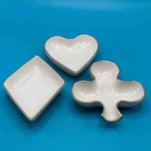 Lenox set of 3 Diamond Heart and Club with gold trim trinket dishes